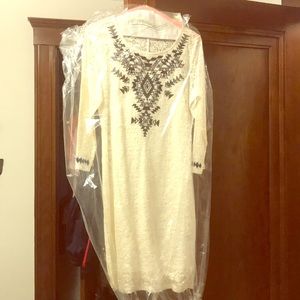 Stunning White Dress w/ black Embroidered Design